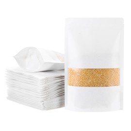 uxcell 50pcs Kraft Stand Up Pouches, 7 x 10 White Resealable Kraft Paper Zip Seal Food Storage Bags Multipurpose Bulk Packing Bags with Matte Window for Dried Fruit Nut Coffee Tea