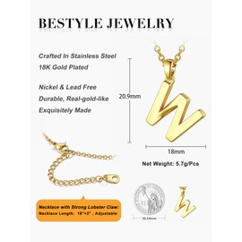 Bestyle Gold Letter W Necklace Capital Letter W Pendant Alphabet W Charm With Chain W Necklace for Women Girls Birthday Gift