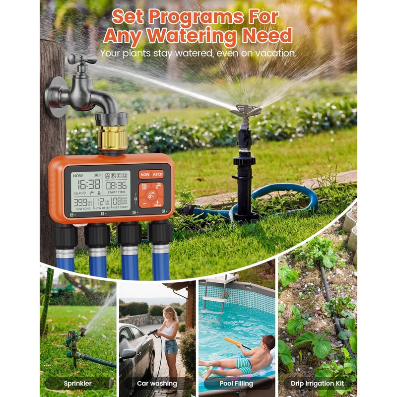 Sprinkler Timer 4 Zone with Brass Inlet Water Timer for