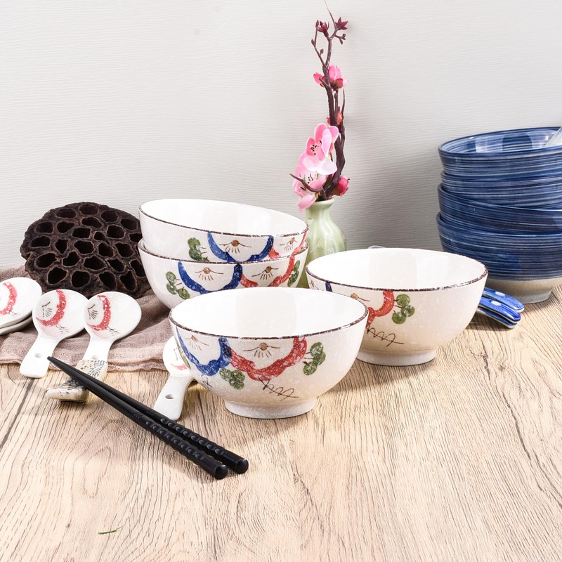 Whitenesser Japanese Rice Bowls, 5 Inch Ceramic Sushi Bowl Set