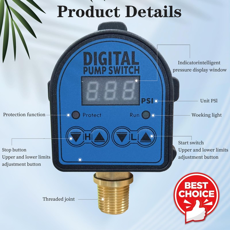 Digital Pressure Switch for Well Pump, Water Pump, 110V/220V 10A/5A,