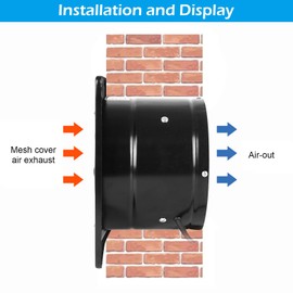 Exhaust Fan with Plug, 10 inch 1088CFM Through-the-Wall Ventilation Fan with Light Weight Pure Copper Motor, for Laundry Room, Toilets, Garage, and Shopping Mall, 110V, Black