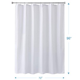 Amazer Extra Long Shower Curtain Liner Washable, 72 x 96 Inches, Fabric White Shower Liner with 2 Bottom Stones, Waterproof 2-in-1 Shower Curtain and Liner, 12 Grommet Holes, Hotel Quality, White