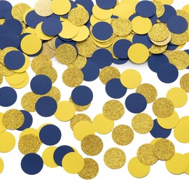 Gold Blue and Yellow Confetti Table Decoration for Graduation Birthday Eid Ramadan Festival Theme Party,1.2 inch in Diameter,200 Counts