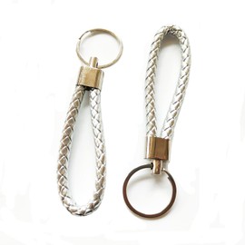 CAVLA 2 Pcs Braided Leather Keyring, Keychains, Handmade Weave Rope Keychain Car Motorcycle Simple Key Chain Universal Key Hook Holder Accessories (Silver)