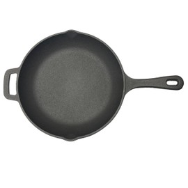 Cuisiland 10'' Pre-Seasoned Cast Iron Skillet - Grill Pan & Frying Pan with Handle - Versatile for Oven, Grill, Stovetop, BBQ, Kitchen, and Camping - New Rounded Edges for Easy Cleaning, Black