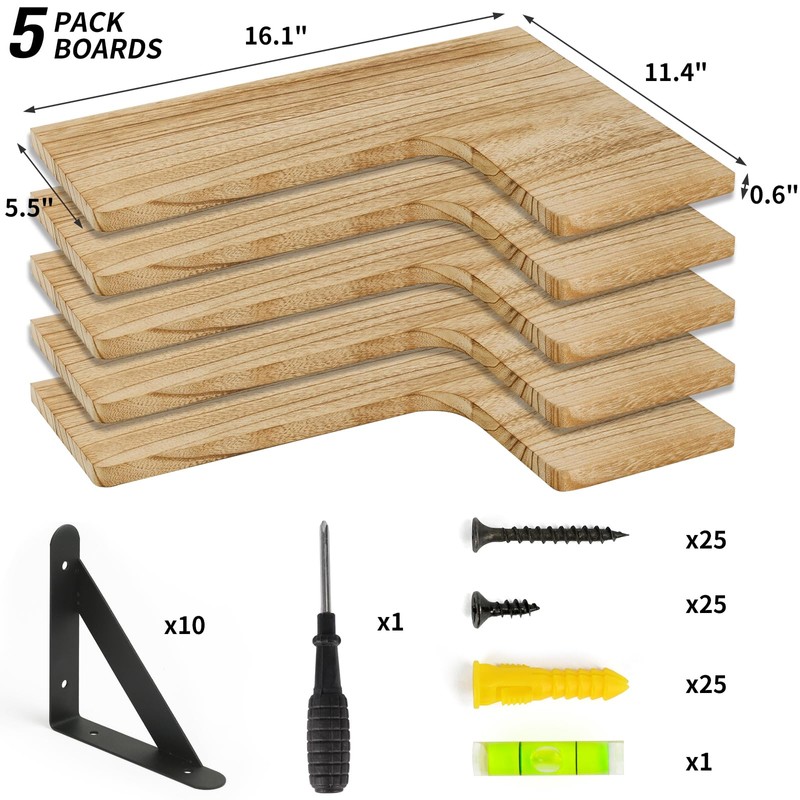 Fixwal Floating Shelves for Wall, Rustic Wood Wall Mounted Corner