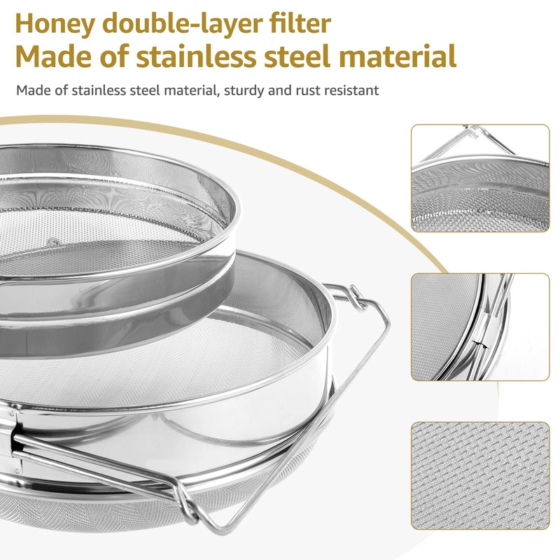 Double Sieve Honey Strainer with Extendable Arms, Stainless Steel Honey