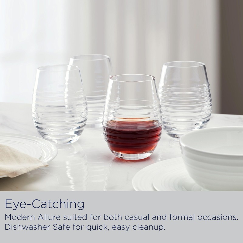 Mikasa Ciara Set of 4 Stemless Red White Wine Glasses,