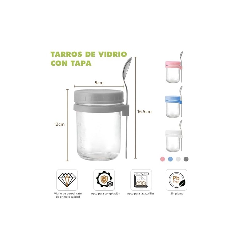 Ausein Recipientes de Avena de 350ML, 4 Pack Tarros de