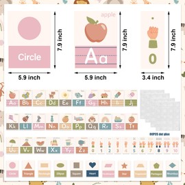 48 PCS Boho Alphabet Number Bulletin Board Set ABC Number Wall Decorations Boho ABC Letters Shapes Posters Learning Cards for Preschool Kindergarten Classroom Playroom Bedroom Students Learning Decor