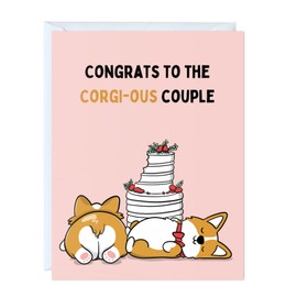 Funny Wedding Card, Engagement Bridesmaid Bachelorette Cards for Bride/Groom, Bridal Wedding Shower, For Him/Her, Couple, Congratulations Greeting Cards (Congrats To The Corgi-ous Couple)