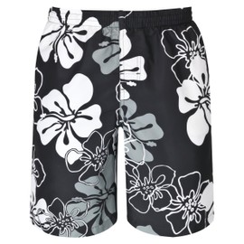 mareno® - Men's Modern Floral Swim Shorts in Navy, Red or Black, black/grey
