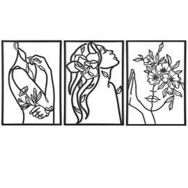 AGIOTA 3 Pcs Wall Decor Above Bed Minimalist Wall Art for Living Room Metal Line Art - Female Body, Black Room Decor for Bedroom Modern Wall Art for Indoor 15inch
