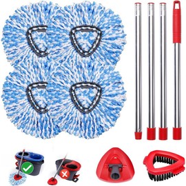 Spin Mop Head Replacement & Shower Floor Scrubber，Compatible with Ocedar RinseClean 2 Tank Mop System,Microfiber Mop Refill Heads for Cleaning All Hard-surfaced Floor:_Complete Combo with 4 Blue Mop Heads