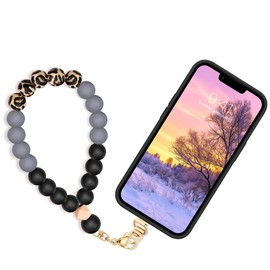 Penekin Silicone Beaded Phone Wrist Strap with Metal Tether Tab, Sparkling Phone Lanyard, Wristlet Strap for Cellphone and Camera (Leopard)