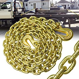 FITHOIST G80 Transport Binder Chain 5/16 Inch x 20 Foot | Tow Chain with Clevis Grab Hooks | 4,900 lbs Safe Working Load | Heavy Duty Chain for Transporting Towing (5/16'' x 20FT (Yellow Zinc))