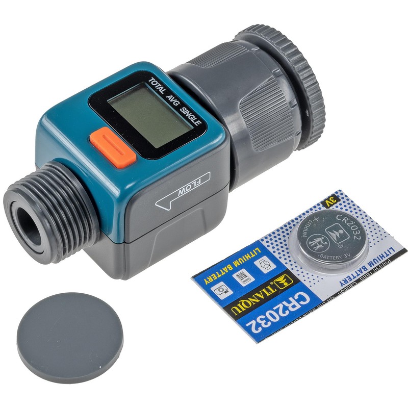 ChiliTec Digital Water Meter Flow Meter with Connection Adapter for