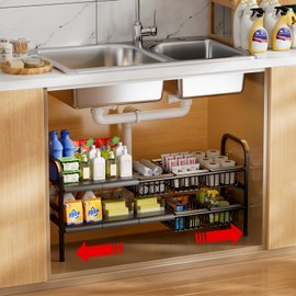 Under Sink Organizers and Storage,Detachable Panels and Baskets,Under Sink Storage,Adjustable 2 Tier Under Kitchen Sink Organizer (5 partitions)