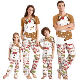 IFFEI Christmas Pajamas for Family Matching Sets PJ's with Snowman Print Short Sleeve Top and Pant Loungewear with Pocket 2 Years