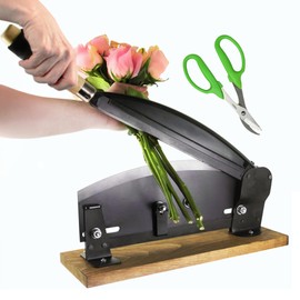 Professional Flower Stem Cutter Tool - for Floristry and Gardening - Bulk Bunch Cutter with 14" Durable High Carbon Steel Blade, Wood Board Included (Bonus Pack)
