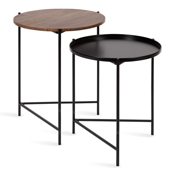 Kate and Laurel Ulani Round Metal Nesting Accent Tables, 2 Piece, Brown/Black