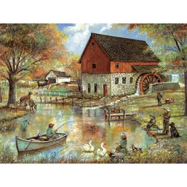 Bits and Pieces - 1000 Piece Jigsaw Puzzle for Adults 24" x 30" - The Old Mill Pond - 1000 pc Classic Country Farm Jigsaw by Artist Ruane Manning
