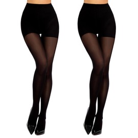 MANZI Women's Compression Tights 10-15 mm/Hg, Shape Tights Opaque with Tummy Control and Butt Lifting, Figure-Shaping Support Tights, 50 Denier, 2 Pairs, 2 pairs of black