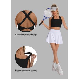 KOKITA Women's Sports Bra Fitness Short Tank Top Criss-Cross Back Padded Strappy Sports Bras High Impact Strappy Yoga Workout Bra BlackM