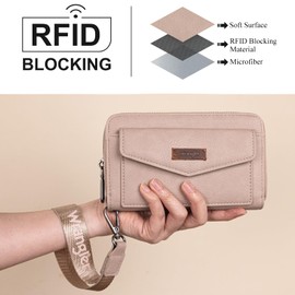 Wrangler Women's Wallets Wristlet Bifold Rfid Blocking Wallets Large Capacity Pink Wallet for Ladies Female Woman Credit Card Wallet with Zipper Pocket and Wrist Strap