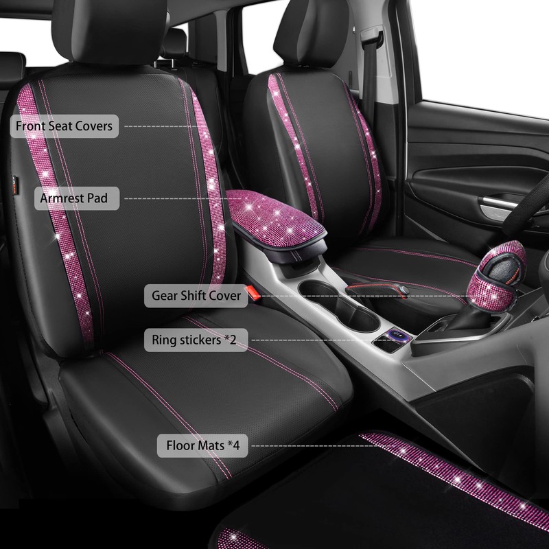 CAR PASS Bling Rhinestone Car Seat Covers Leather Shining Diamond