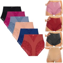 Jennifer 6 Pcs High Waisted Briefs Tummy Control Girdles Lace Shaper Panties 63031 Sz 4XL
