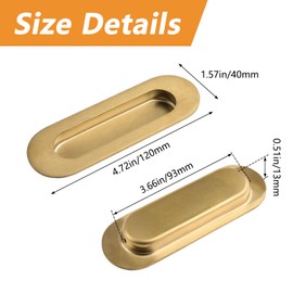 MOROBOR 2Pcs Brushed Gold Stainless Steel Side Hole Flush Pull, Oval Embedded Sliding Door Handle Recessed Finger Pulls with Hidden Screws for Drawer Cupboard Wardrobe