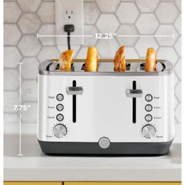 GE 4 Slice Toaster | Extra Wide Slots for Bagels, Breads, Waffles & More | 7 Shade Options | Countertop Kitchen Essentials | 1500 watt, White