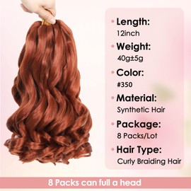 GetMaige Ginger Curly Braiding Hair 12 Inch 8 Packs Curly End Braids Crochet Hair Extensions 40g/Pack Pre Stretched Braiding Hair Bouncy Loose Wavy Synthetic Hair (12 Inch,8 Packs,#350)