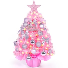 MZJAUVF Mini Christmas Tree Pink, Small Christmas Tree 60 cm, Artificial Christmas Tree Small, Small Christmas Tree with LED Lighting, Table Christmas Tree for Christmas Decoration