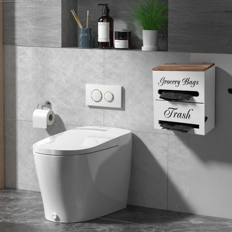 2 in 1 Trash Bag Dispenser,White Wood Trash Bags Holder