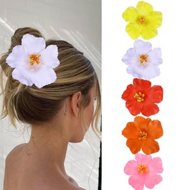 NATOSU Pack of 5 Hawaiian Flower Hair Clips, Plumeria and Hibiscus Clips for Women, Artificial Flowers Clips, Perfect for Vacation and Beach Parties Wedding