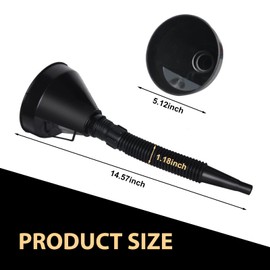 Arwrilt 1 PC 5.2" Wide Mouth Oil Funnel with Handle, Automotive Funnels with Flexible Extension Nozzle Hose and Removable Mesh Filter, Universal Oil Funnel for Cars Motorcycles Oil Change (Black)