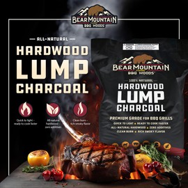Bear Mountain BBQ Hardwood Lump Charcoal, Premium Grade for BBQ Grills, Quick to Light and Ready to Cook Faster, Rich Smoky Flavor, 8.8 Pounds