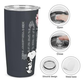 スヌーピーコーヒーカップ マグカップ コンビニカップ タンブラー ステンレス製 カフェマグ 携帯マグ マグボトル ストロー&ストローブラシ付き 保温 保冷 真空断熱 車用 コーヒー専用 かわいい キャラクター グッズ かわいい 男女兼用 600ml(ブラック)