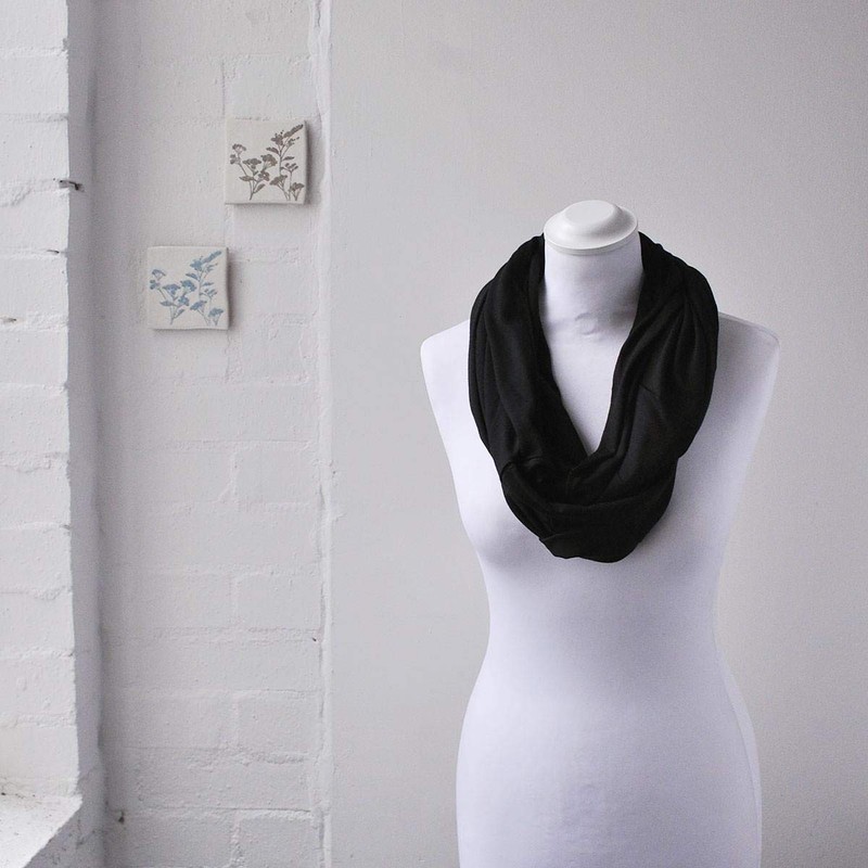Plain 50% Cotton Blend Jersey Snood Scarf, Black