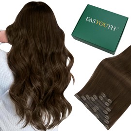Easyouth Human Hair Clip in Extensions Brown 20inch Clip in Hair Extensions Dark Brown Gray Hair Coverage Hair Extensions Clip ins Human Hair Darkest Brown for Natural Look 7pcs 120g
