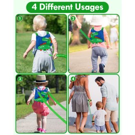 Lehoo Castle Toddler Leash for Boys, 4-in-1 Toddler Safety Harness Leash + Anti Lost Wrist Link, Kid Leashes for Walking, Child Safety Leash for Toddler (Dinosaur Blue)