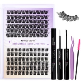 Individual Eyelashes Extensions Kit Soft 12-16mm Mixed Wispy Cluster Lashes D Curl Natural DIY Wide Stem 0.07mm Reusable(K001/K002)