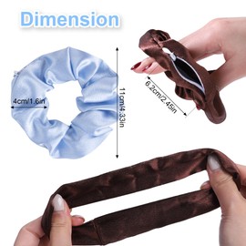 LiveBe Satin Zipper Scrunchies with Hidden Pocket Storage, Set of 5, Grey, Beige, Brown, Blue, Black (blue)