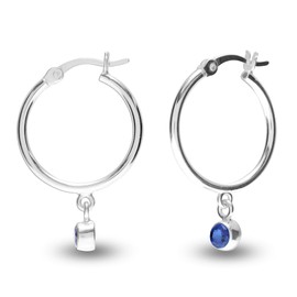 LeCalla 925 Sterling Silver Jewelry Blue Sapphire Birthstone Hoop Earrings for Teens and Women (3MM Round Cut)