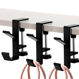 Guojanfon 3PCS Desk Mount Bag Holder Hook Clamp,On Backpack Hanger Portable Desk Mount Headphones Holder for Reduce Desk Clutter Table Desk Table Hanging Storage (3Black, 3)