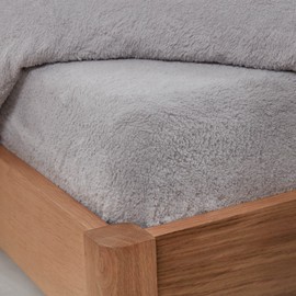 Brentfords Teddy Fleece Fitted Bed Sheet Plain Thermal Warm Soft Luxury Sherpa Bedding, Grey Silver - Double