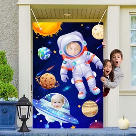 Astronaut Face Photography Background, 59.06''x39.37'' Space Theme Backdrop/Outer Space Birthday Party Backdrop/Outer Space Party Backdrop for Space Photo Prop & Astronaut Birthday Party Decorations
